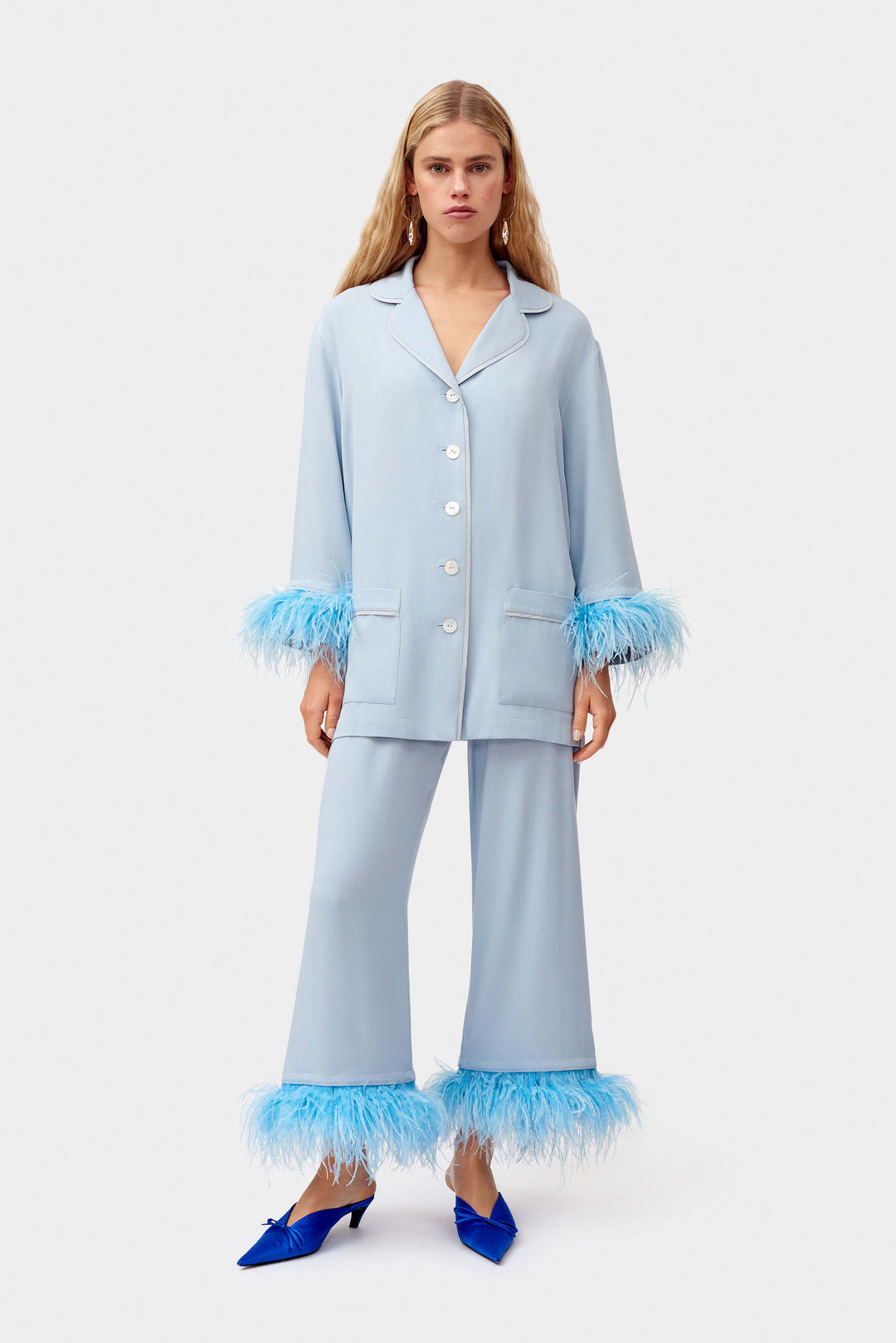 Party Pajamas Set with Detachable Feathers in Dust Blue