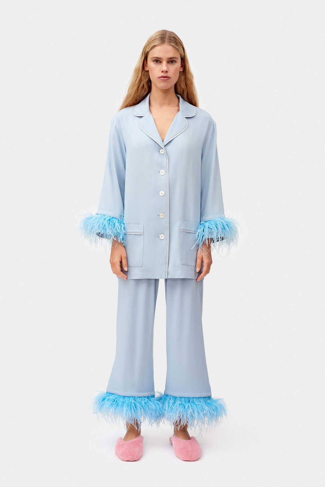 Party Pajamas Set with Detachable Feathers in Dust Blue