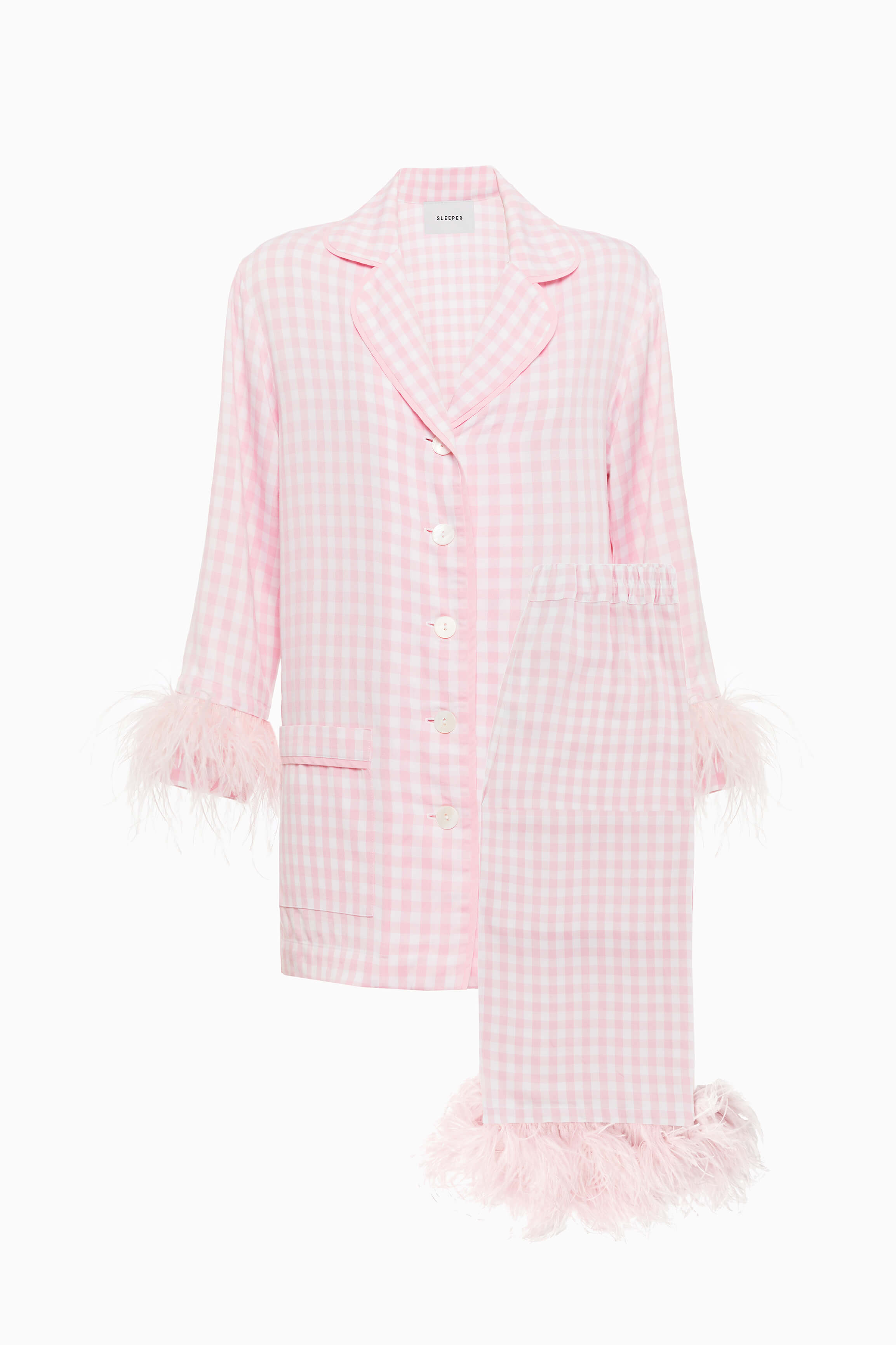 Party Pajama Set with Detachable Feathers in Pink Vichy – Sleeper