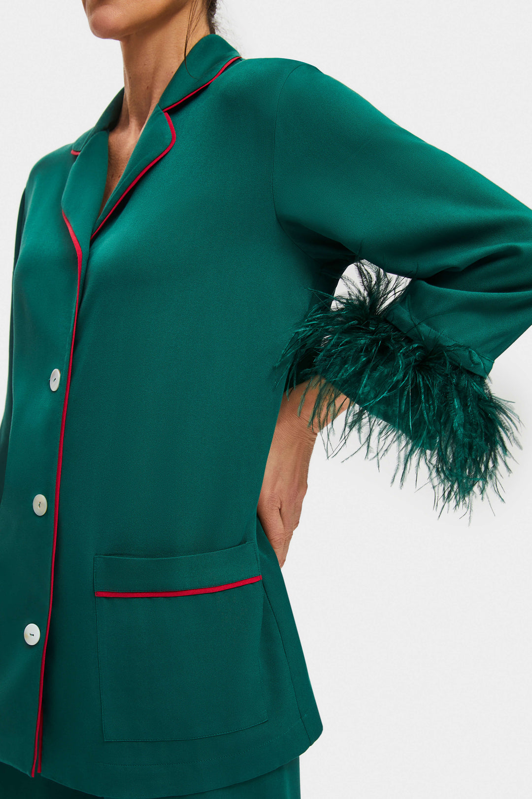 Party Pajamas Set with Detachable Feathers in Pine Green