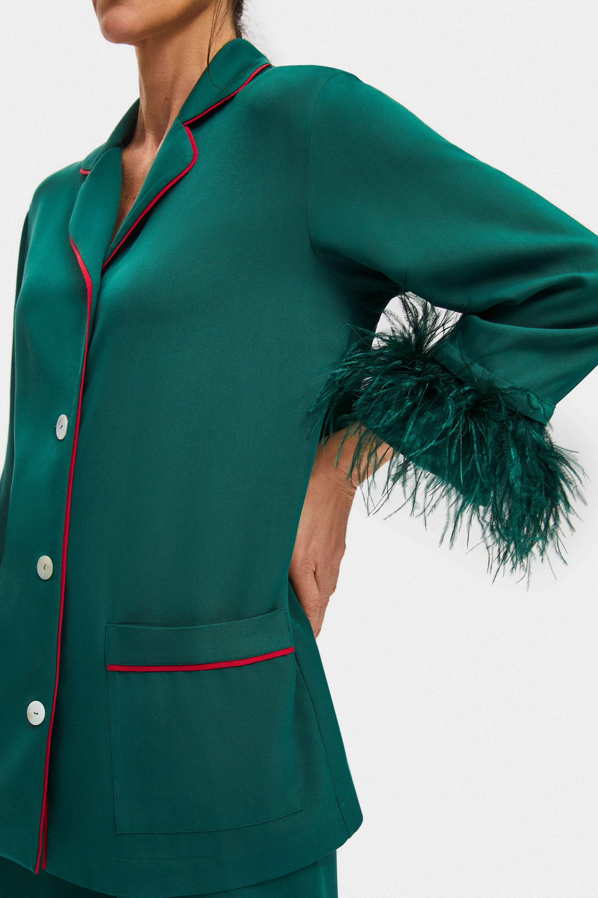 Party Pajamas Set with Detachable Feathers in Pine Green