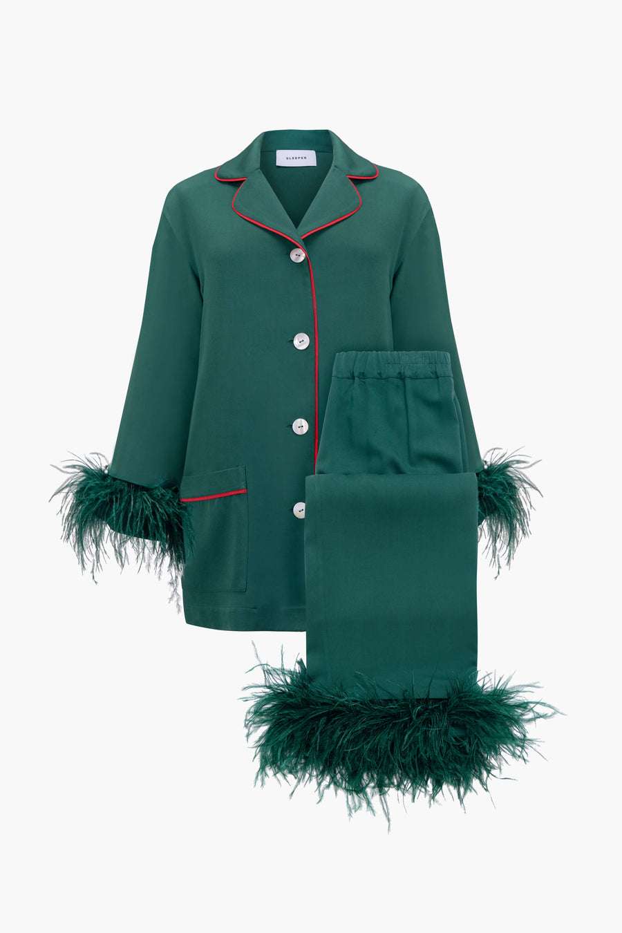 Party Pajamas Set with Detachable Feathers in Pine Green
