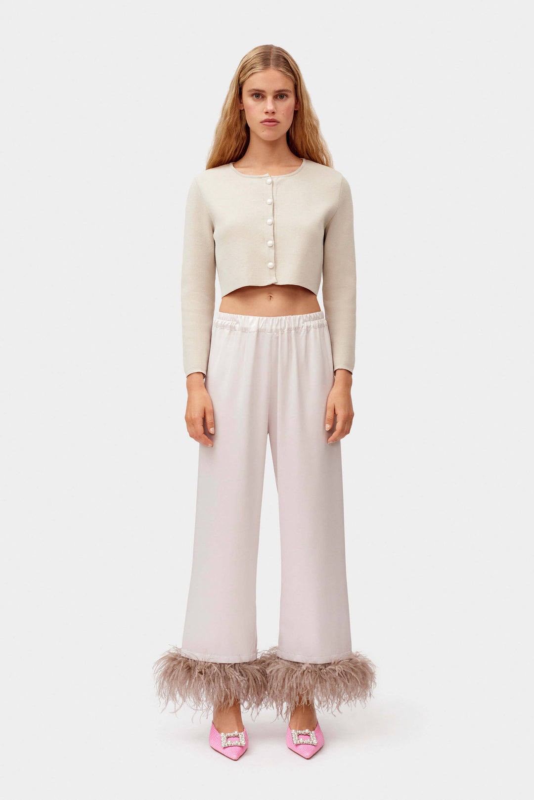 Party Pajamas Pants with Detachable Feathers in Beige