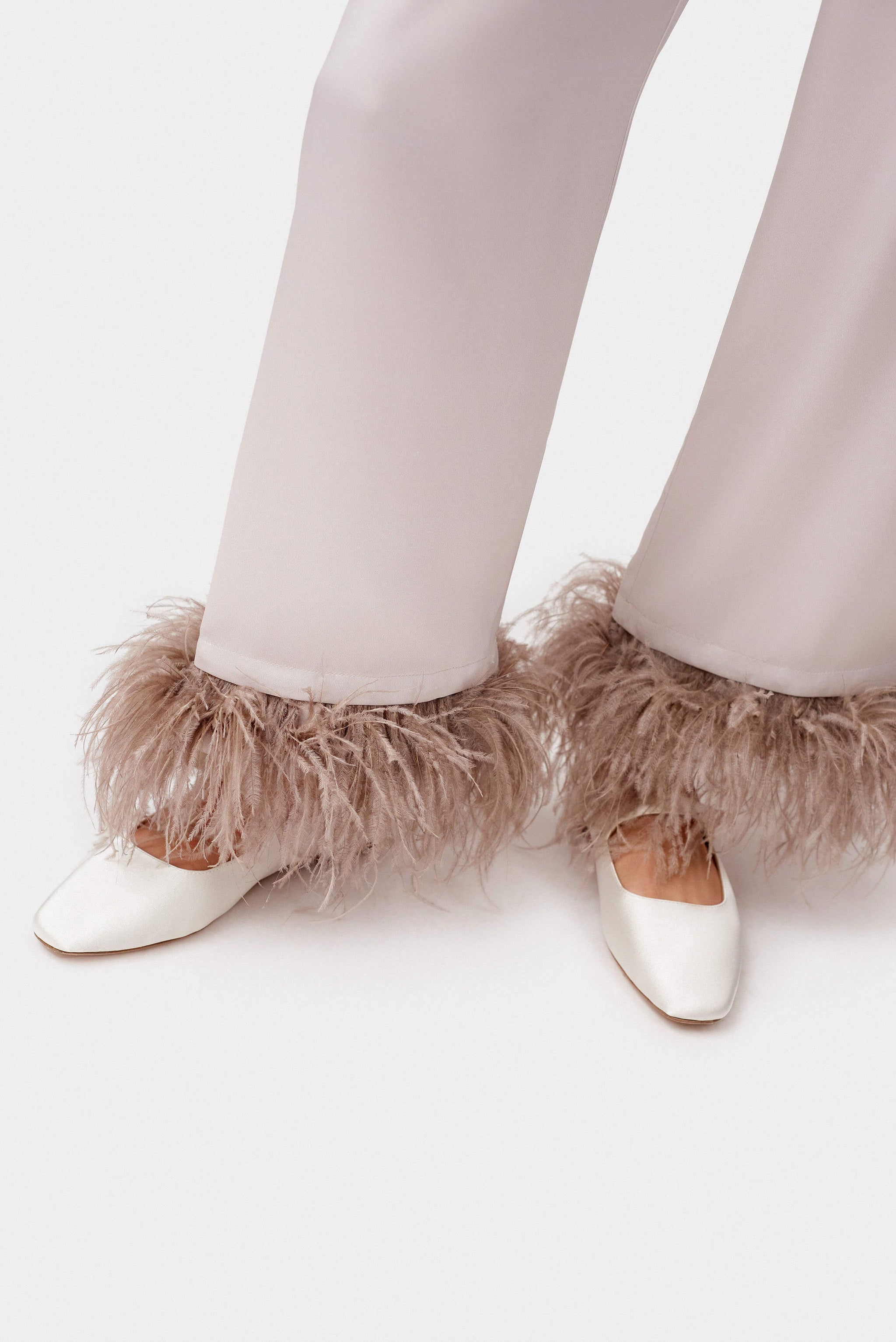 Party Pajamas Pants with Detachable Feathers in Beige