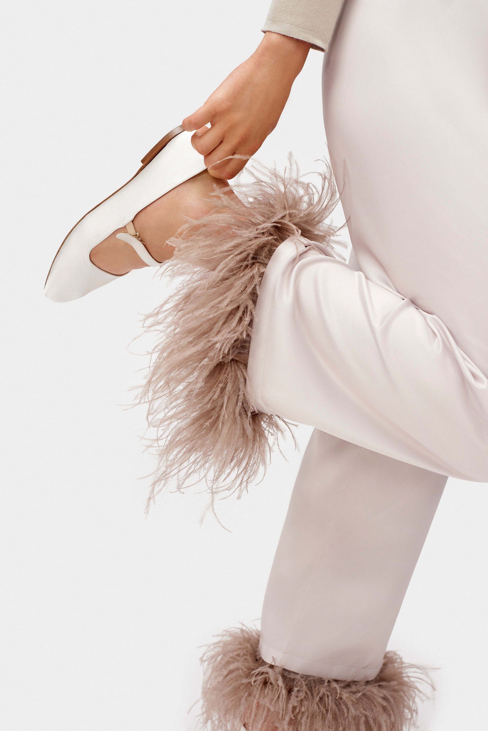 Party Pajamas Pants with Detachable Feathers in Beige