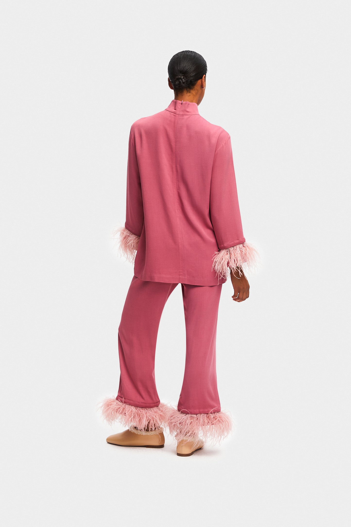 Black Tie Pajama with Detachable Feathers in Burgundy