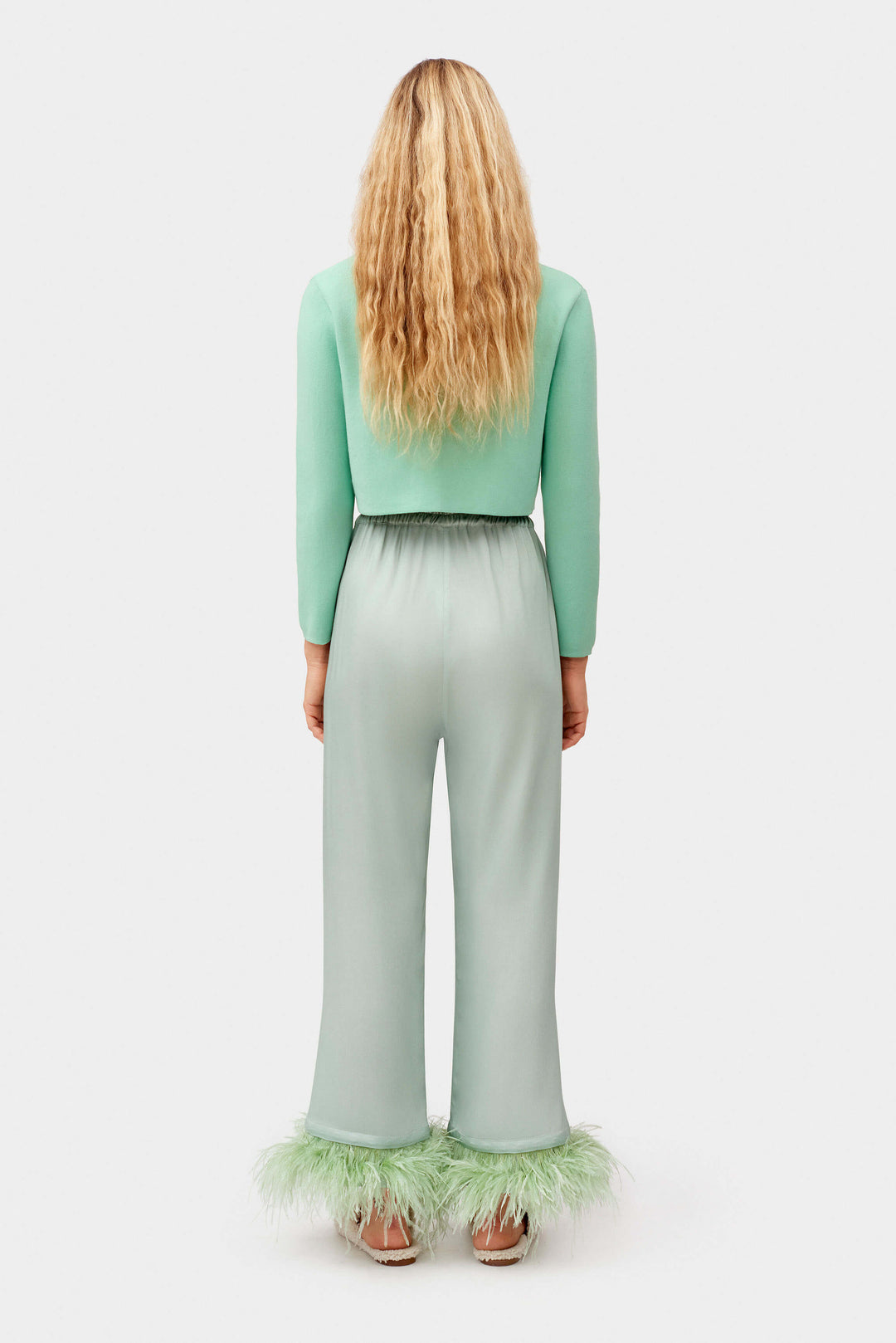 Party Pajamas Pants with Detachable Feathers in Mint