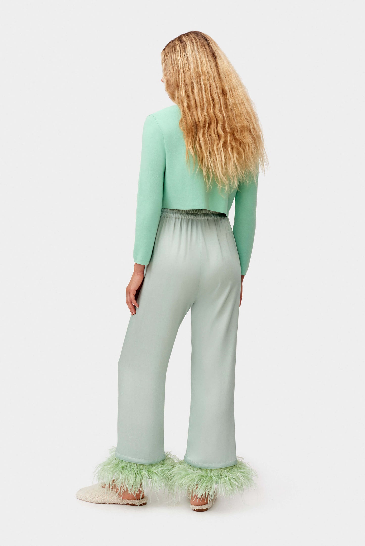 Party Pajamas Pants with Detachable Feathers in Mint