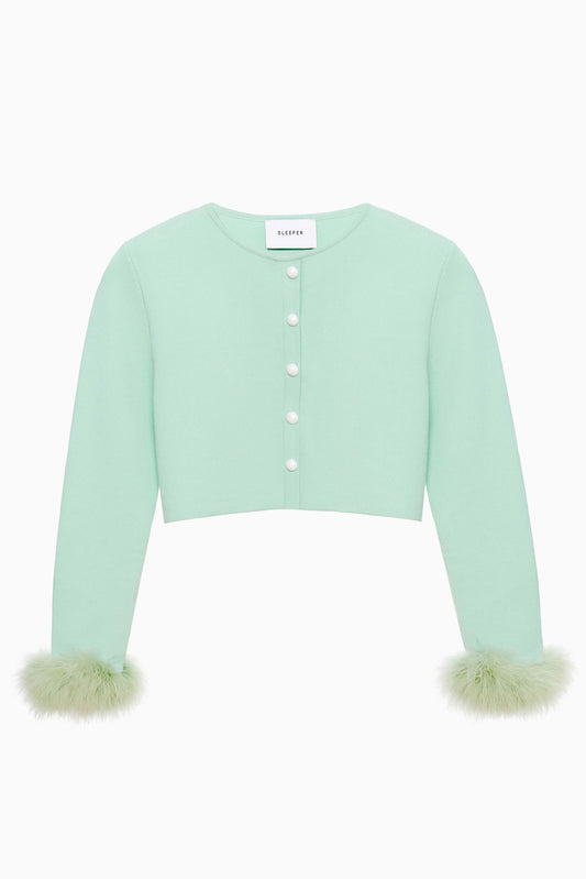 Knitted Cardigan with Detachable Feathers in Mint