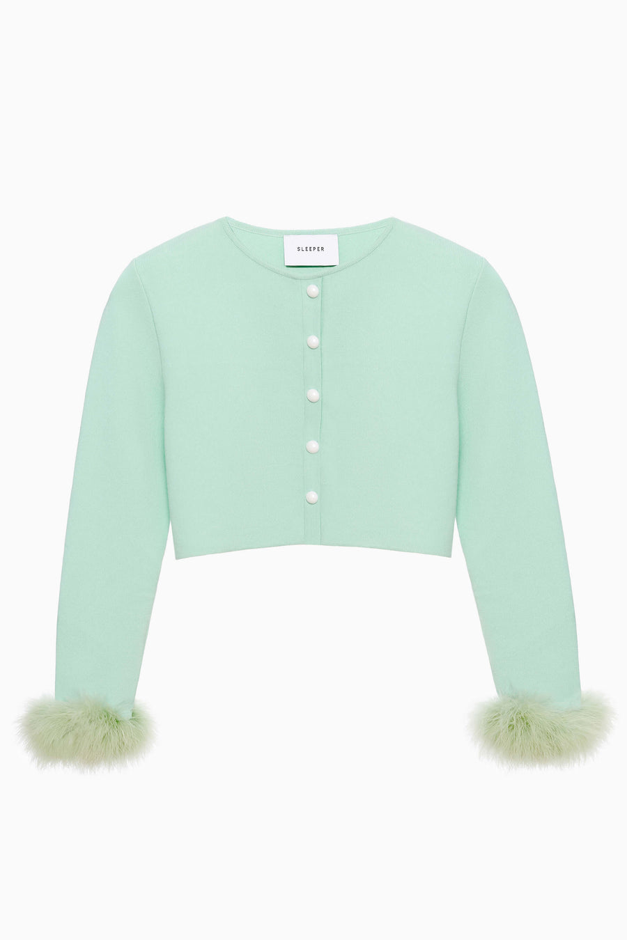 Knitted Cardigan with Detachable Feathers in Mint