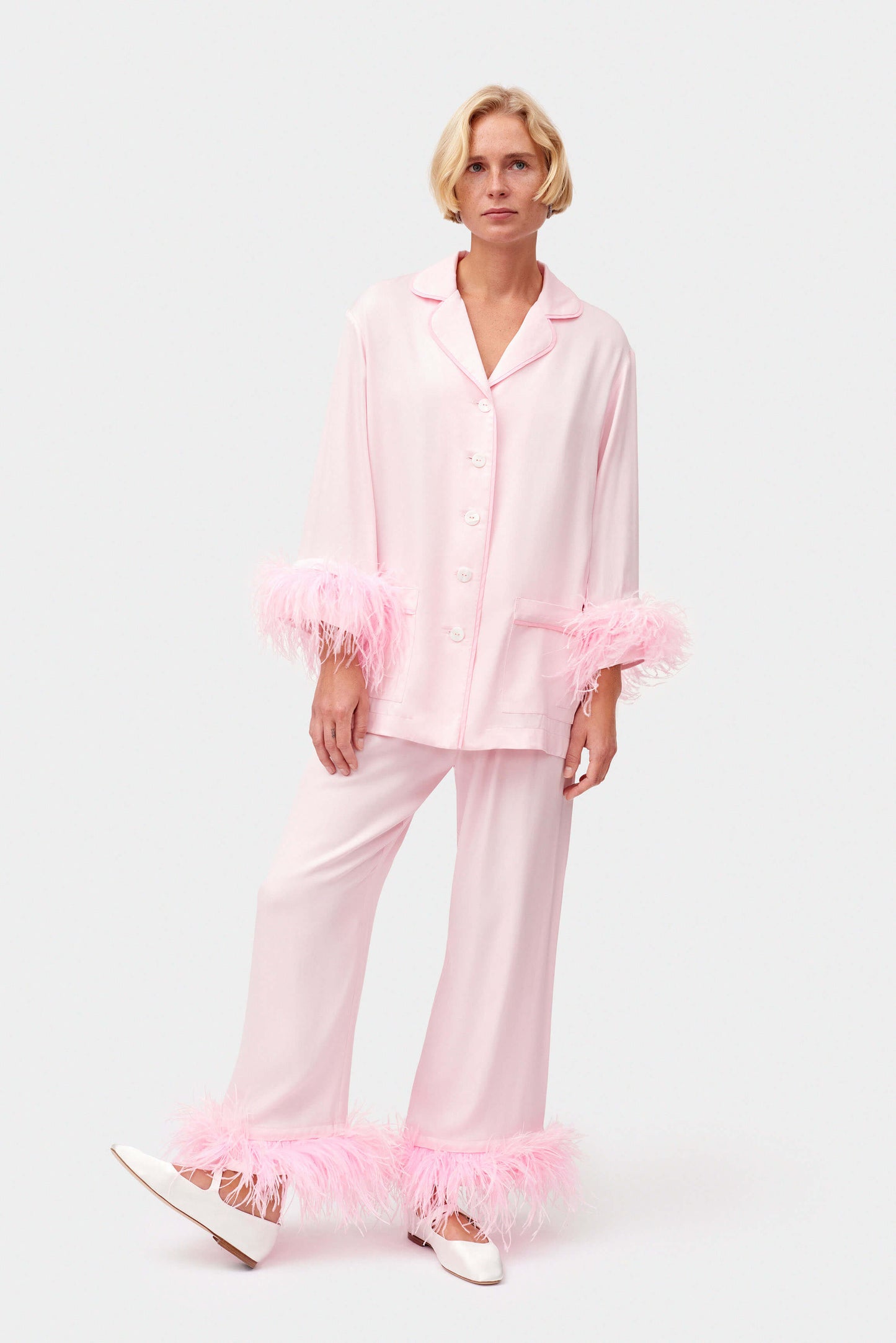 Party Pajama Set with Detachable Feathers in Light Pink