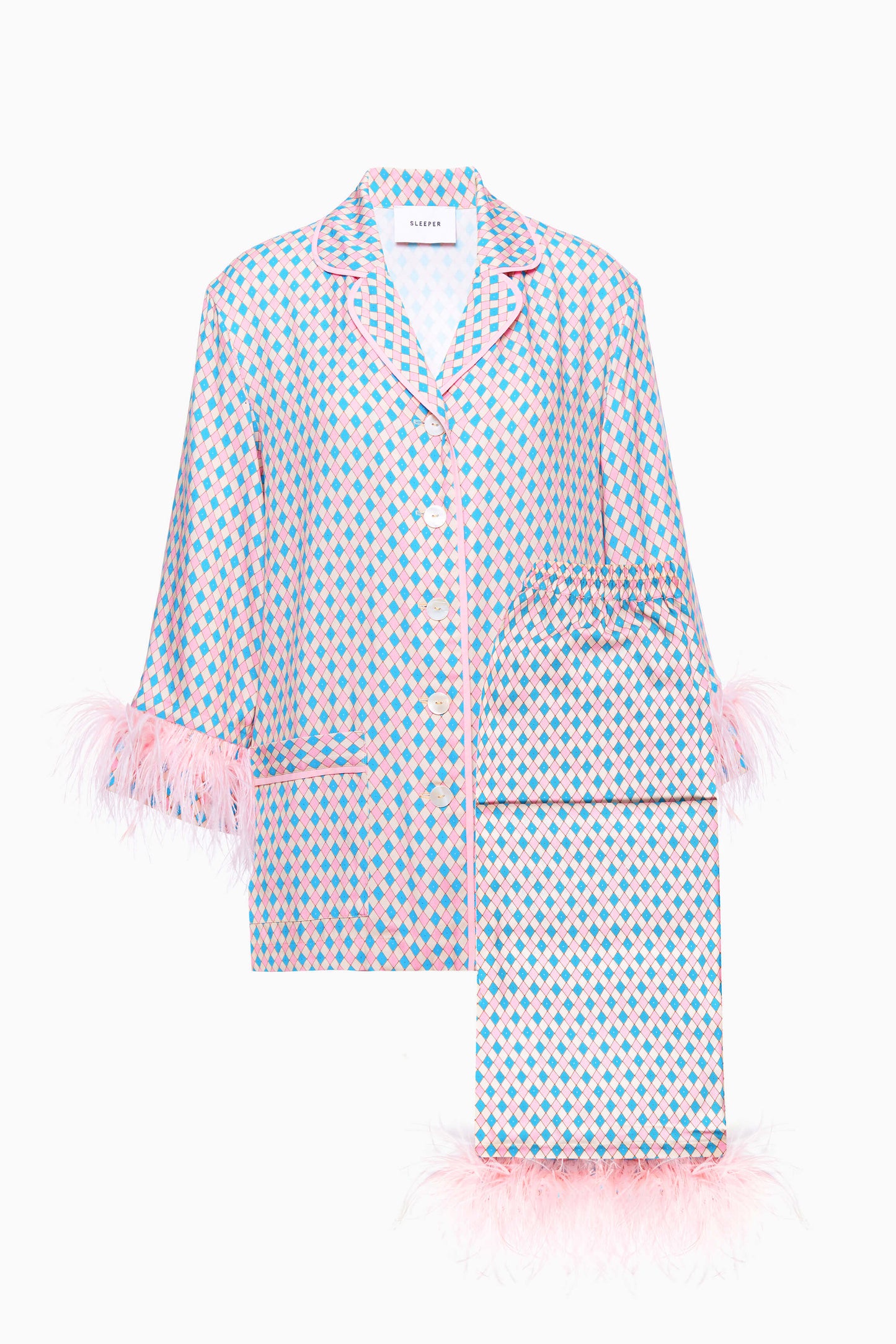 Party Pajamas Set with Detachable Feathers in Pink Print