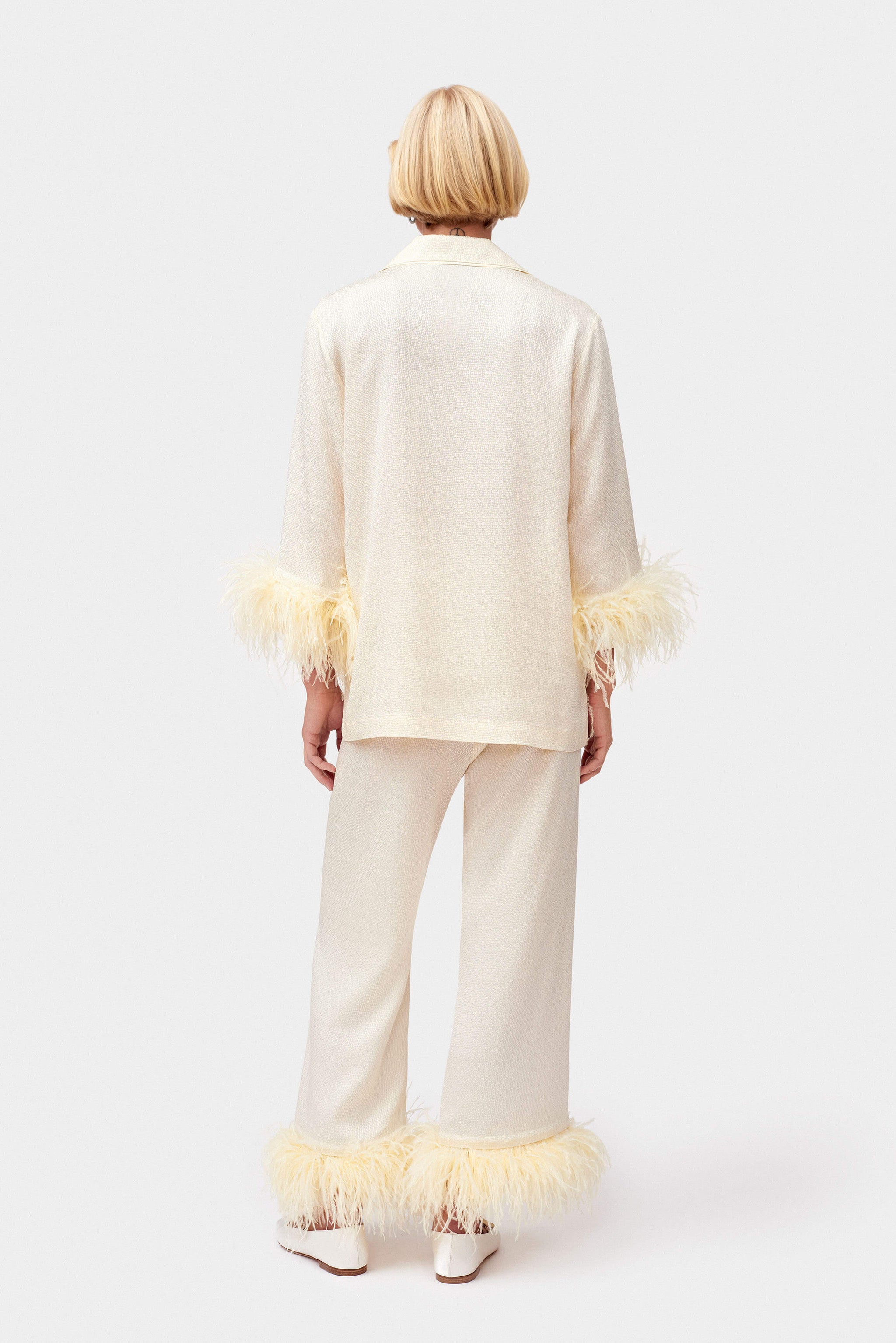 Jacquard Pajama Set with Feathers in White
