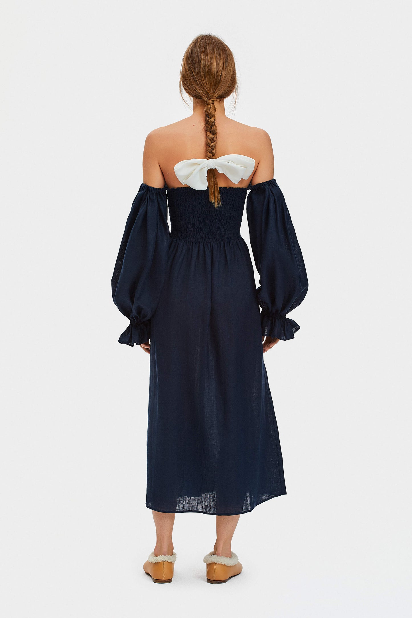 Sleeper Atlanta Dress Navy Sleeper Atlanta Linen Strap Dress With Rose Detail Plush Sleeper Atlanta Dress Navy Sleeper Atlanta Linen Strap Dress With Rose Detail Plush