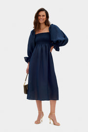 Atlanta Linen Dress in Navy