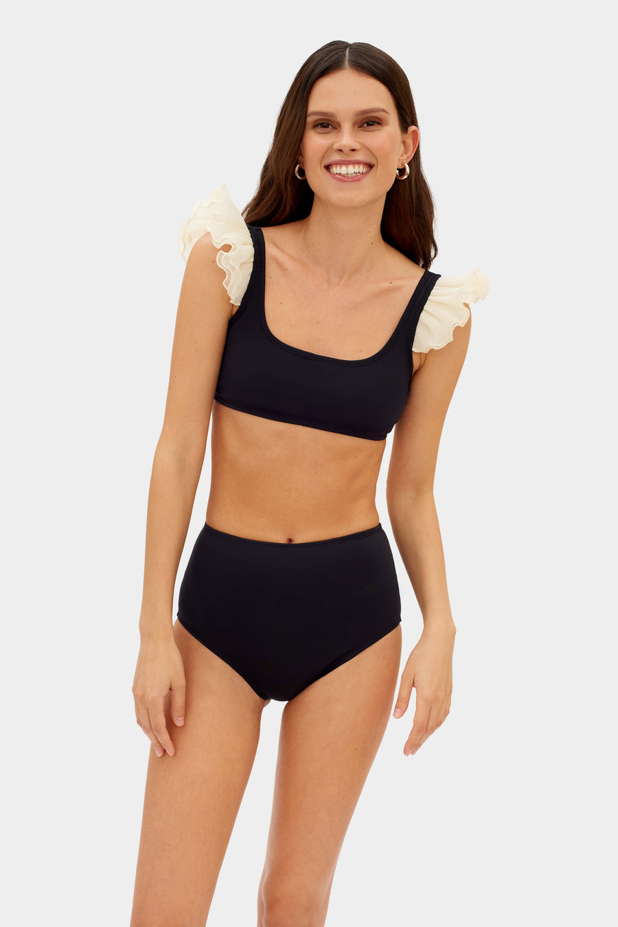 Ariel Bikini Briefs with Ruffles in Black