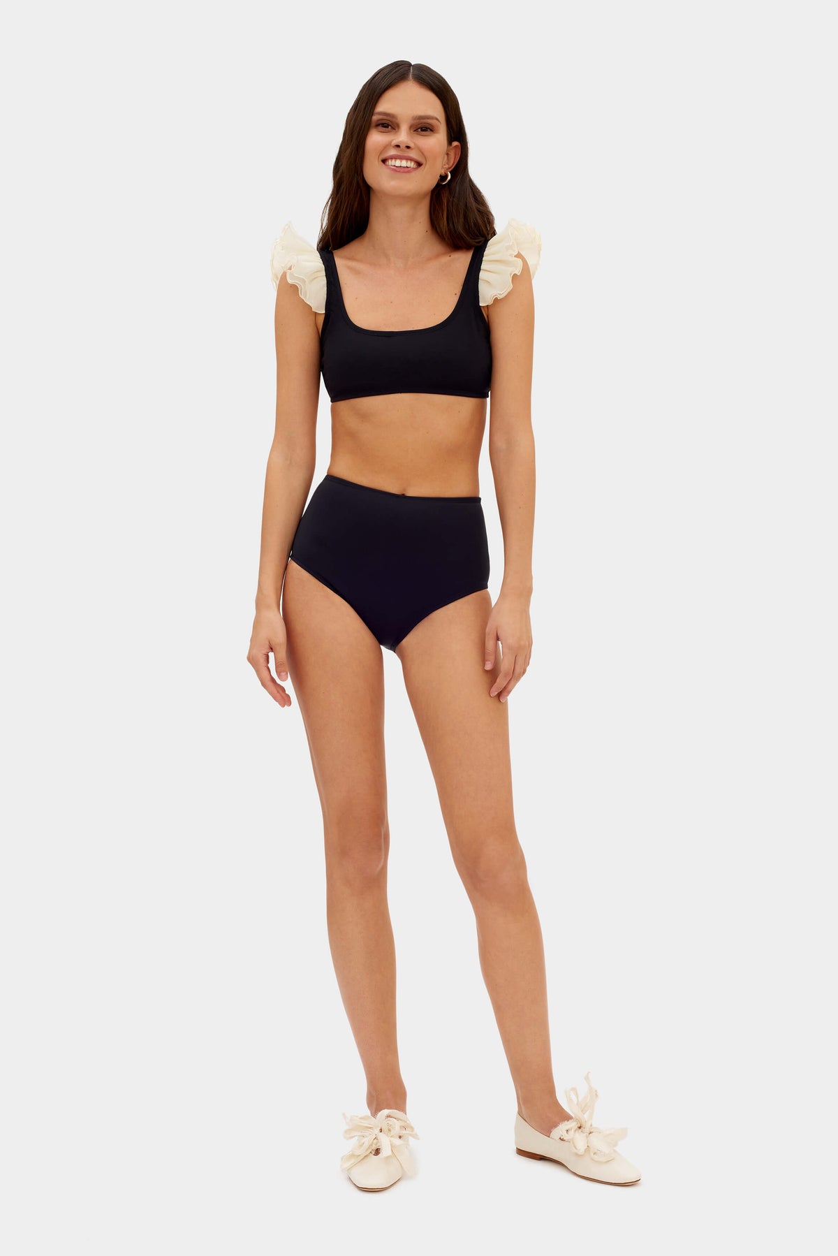 Ariel Bikini Briefs with Ruffles in Black