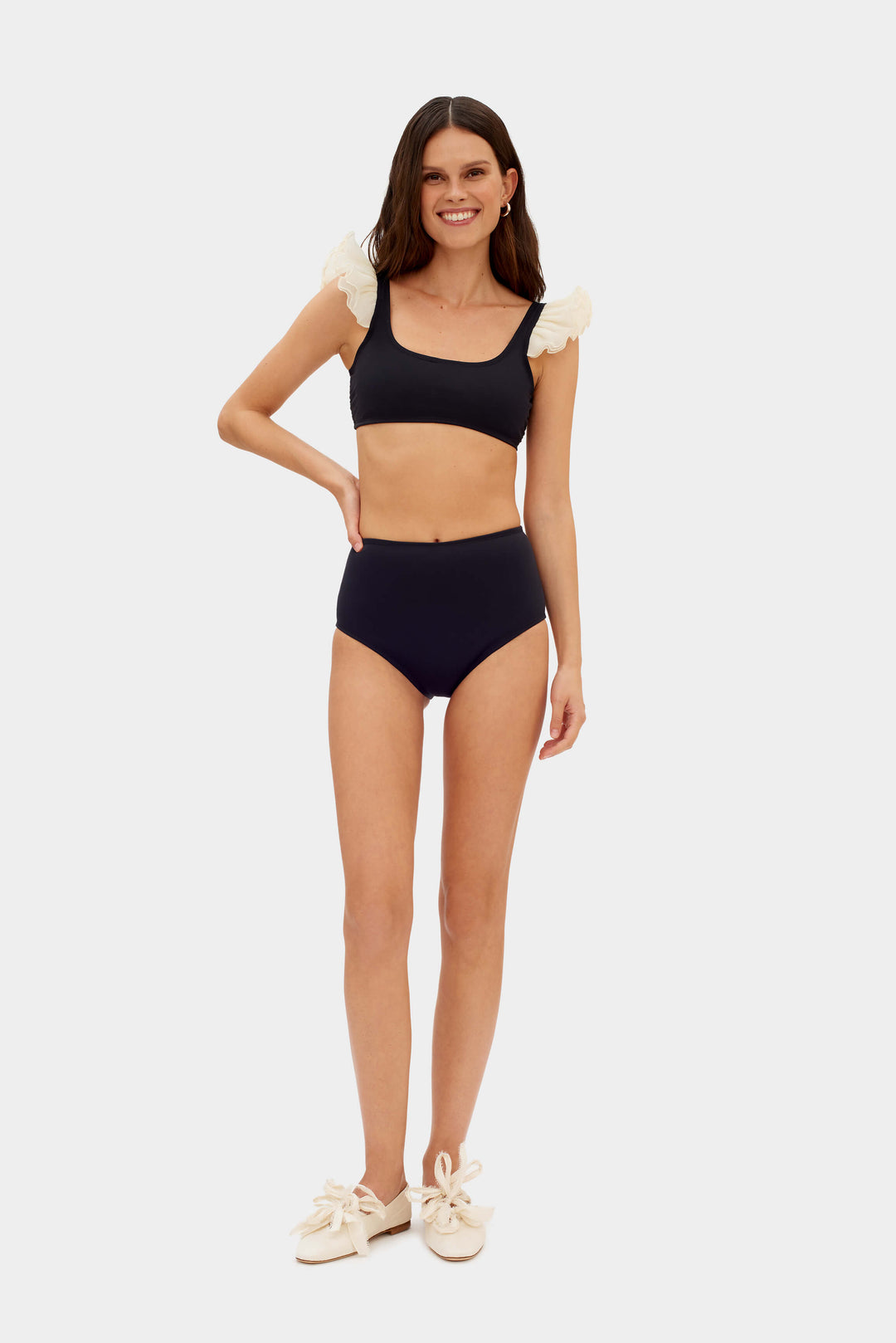 Ariel Bikini Briefs with Ruffles in Black