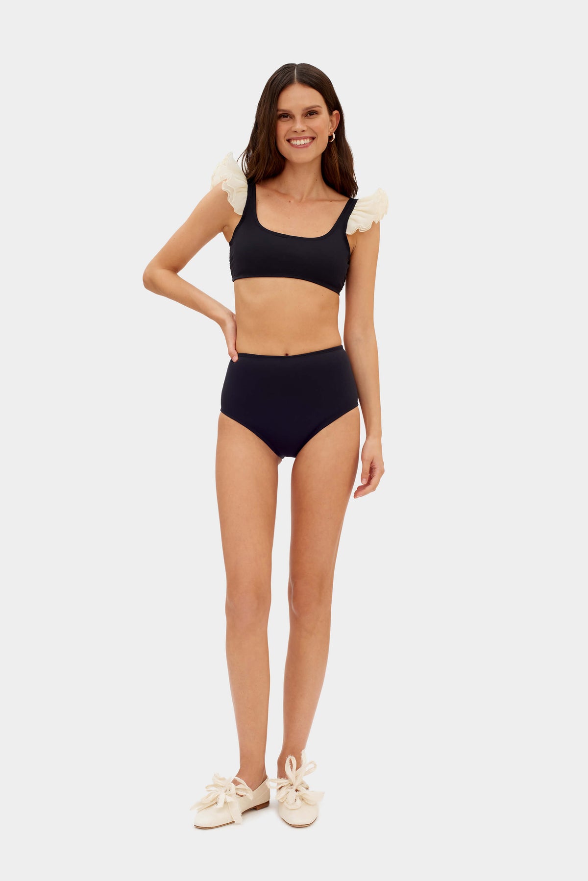 Ariel Bikini Briefs with Ruffles in Black
