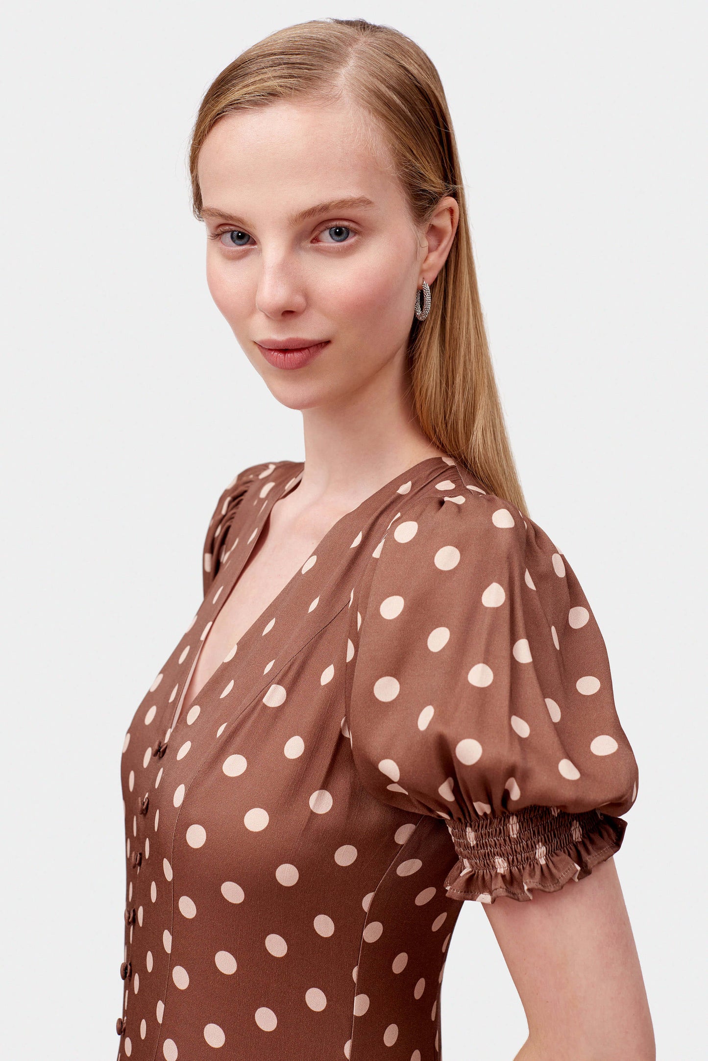 Bella Polka Dot Dress in Beige