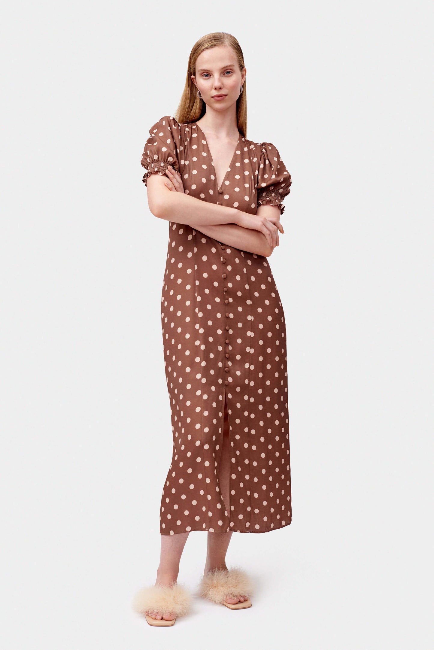 Bella Polka Dot Dress in Beige