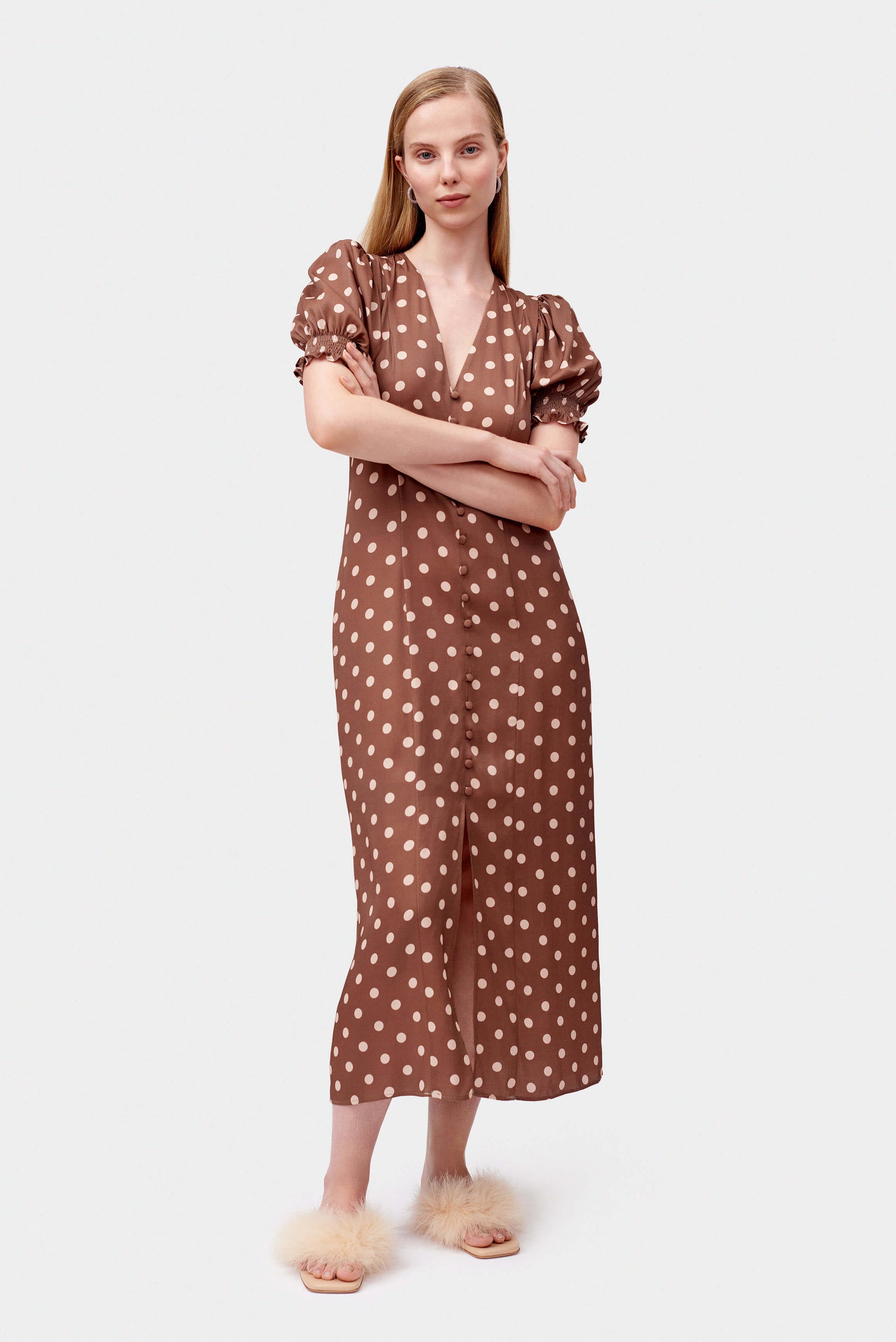 Bella Polka Dot Dress in Beige