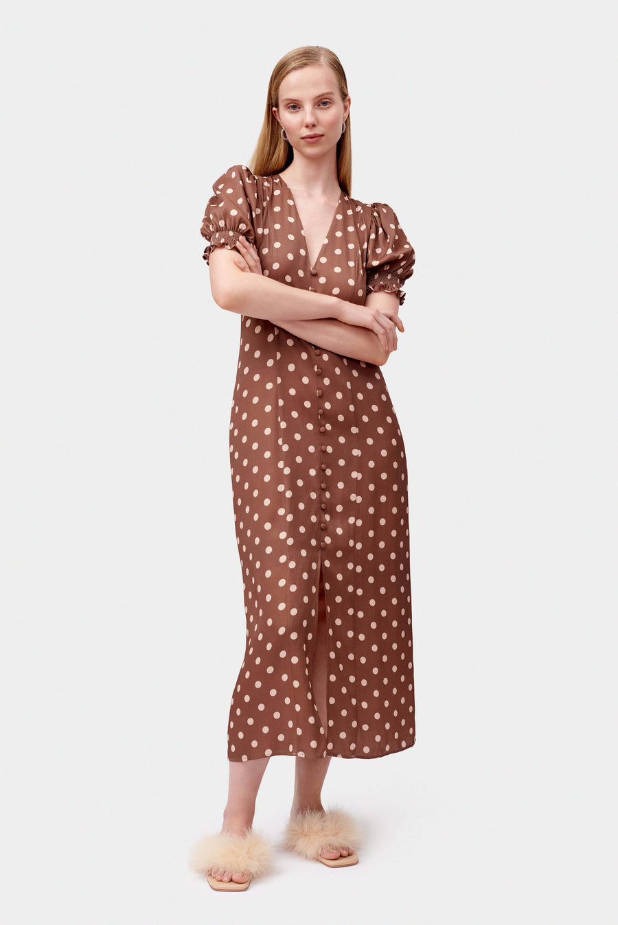 Bella Polka Dot Dress in Beige
