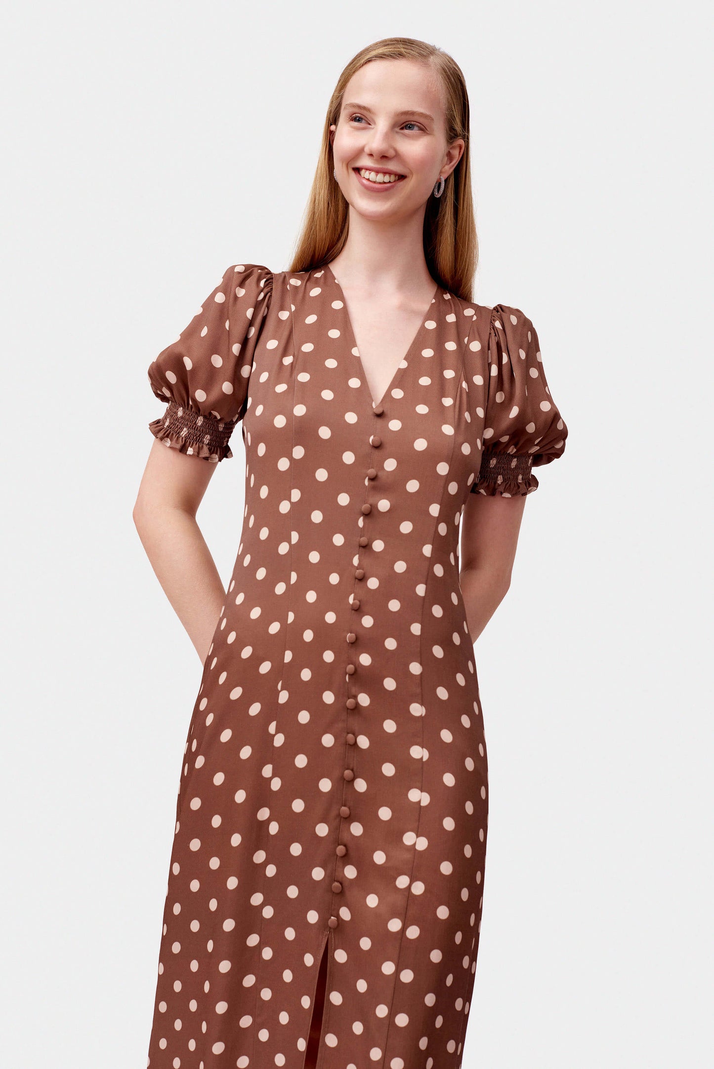 Bella Polka Dot Dress in Beige