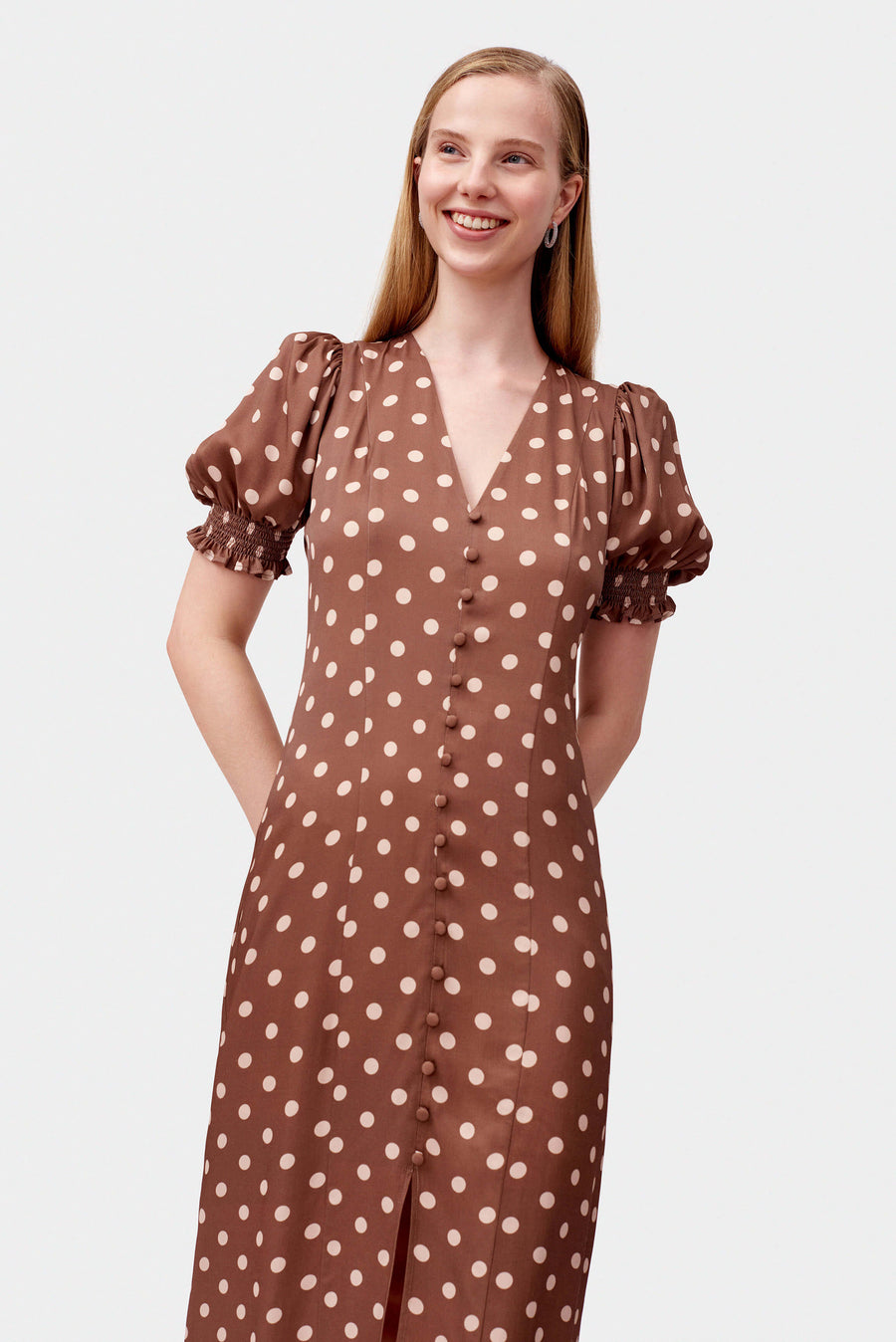 Bella Polka Dot Dress in Beige