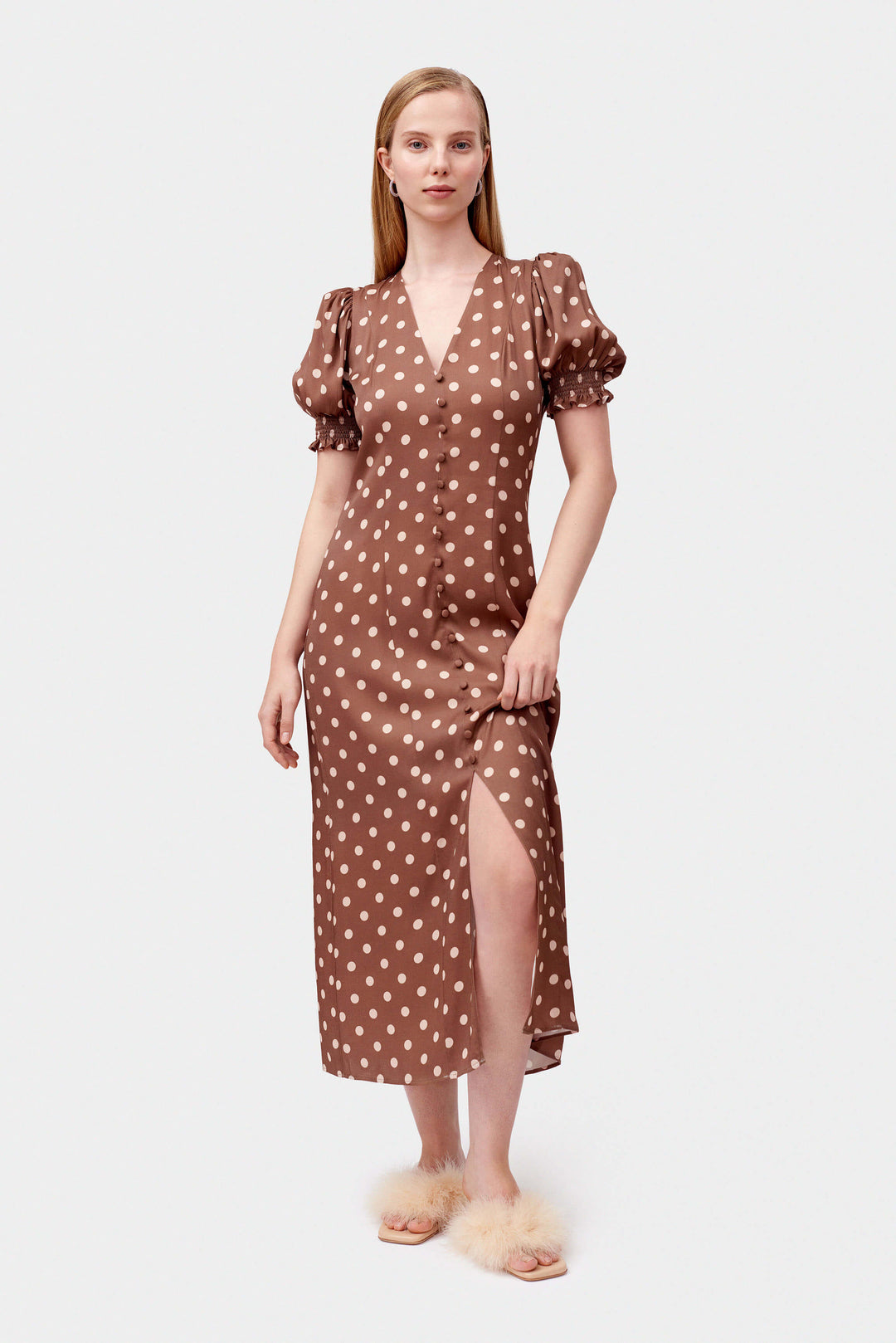 Bella Polka Dot Dress in Beige