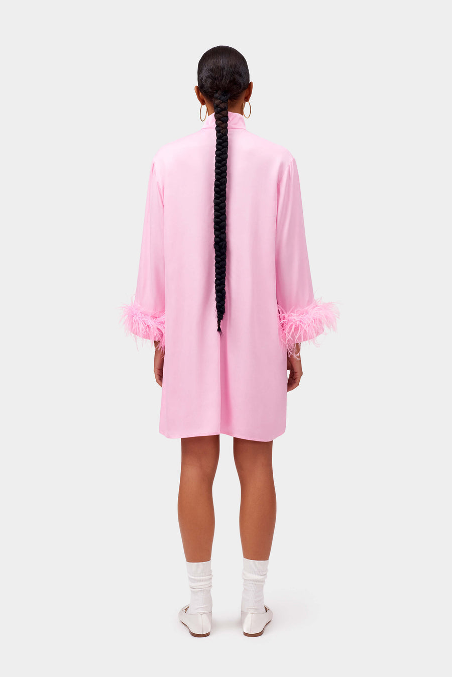 Party Shirt Dress with Detachable Feathers in Pink