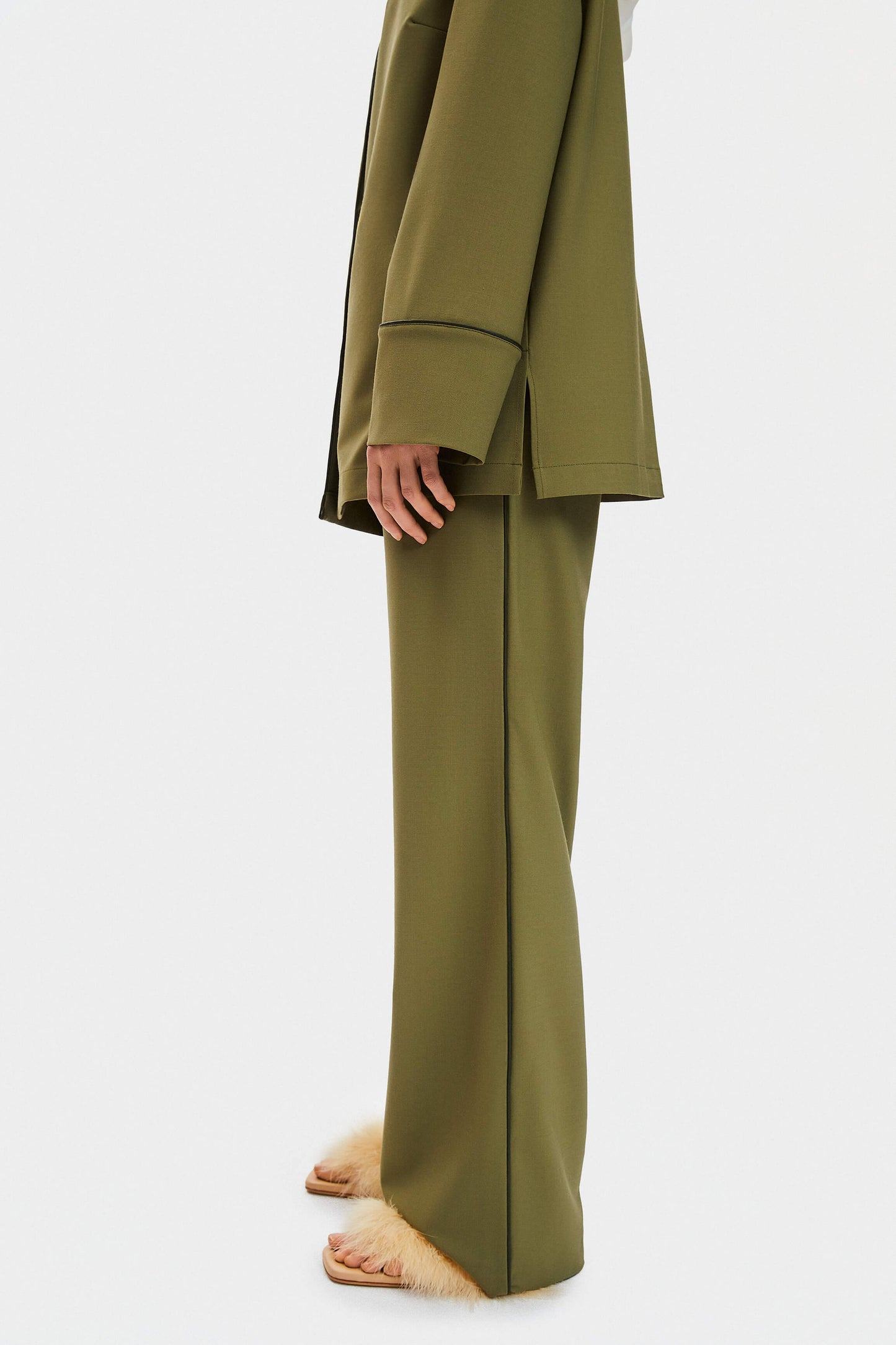Off the Duty Pants with Piping in Green
