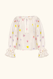 Cha-Cha Lounge Blouse in Pansies