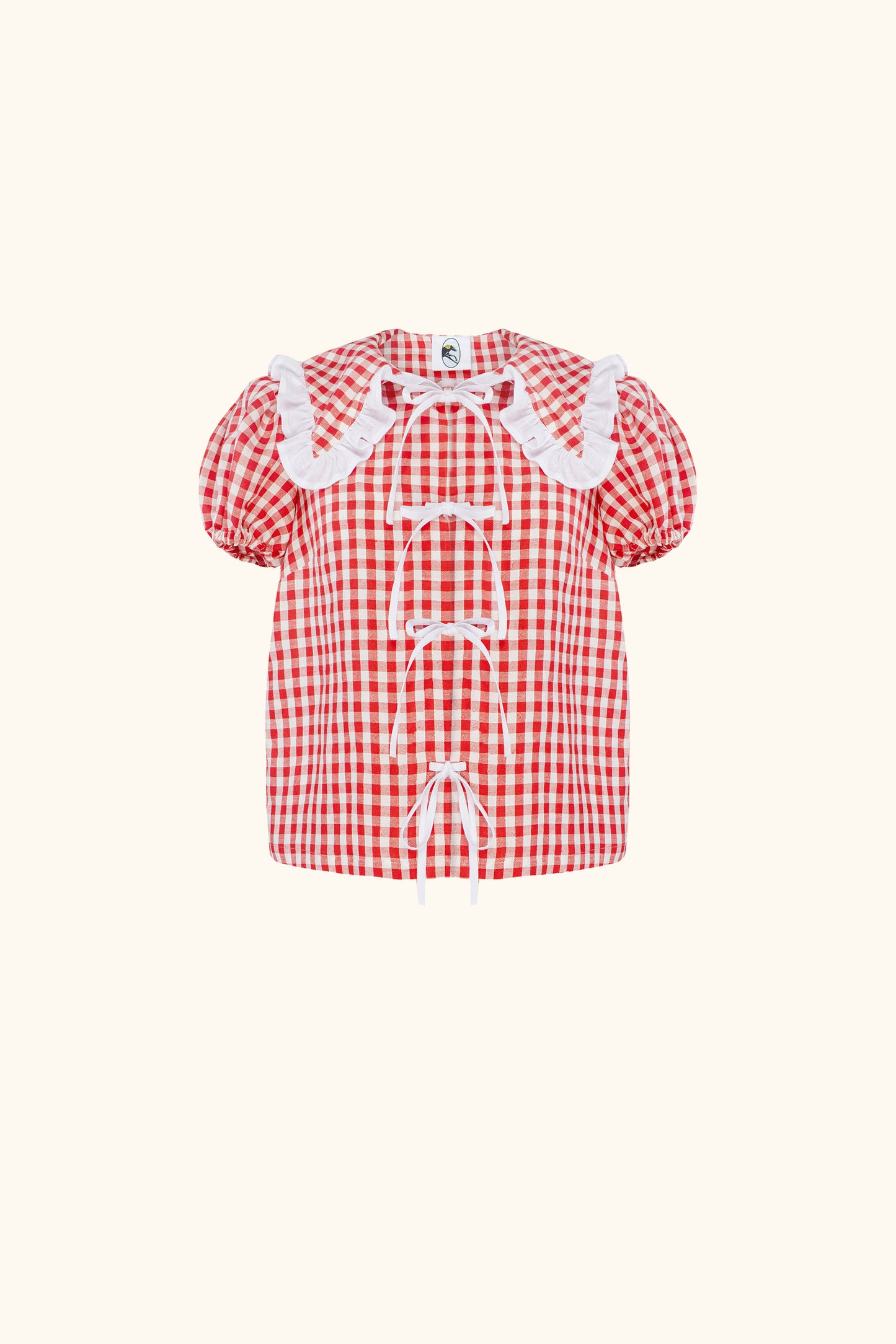 Puff Linen Lounge Shirt in Red Vichy