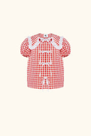 Puff Linen Lounge Shirt in Red Vichy