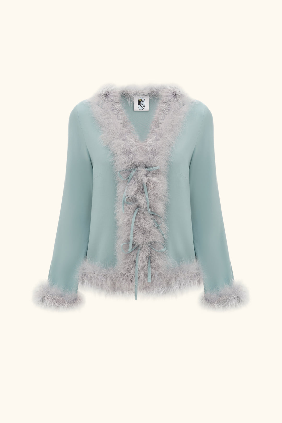 Venus in Love Blouse with Feathers in Dove Blue