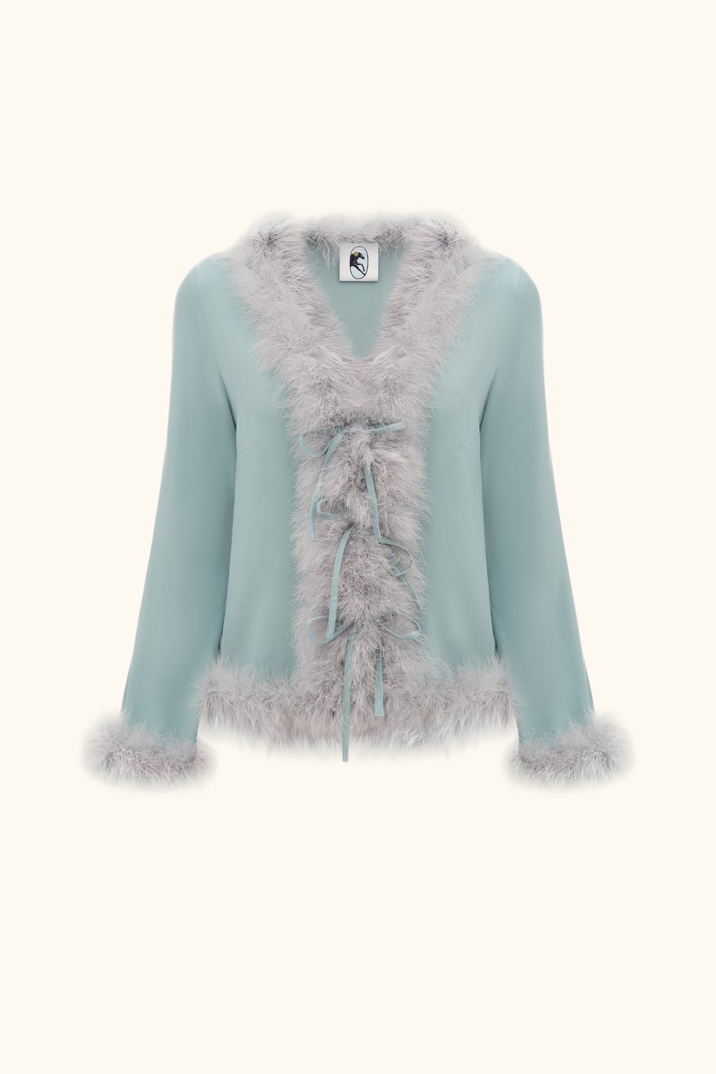 Venus in Love Blouse with Feathers in Dove Blue