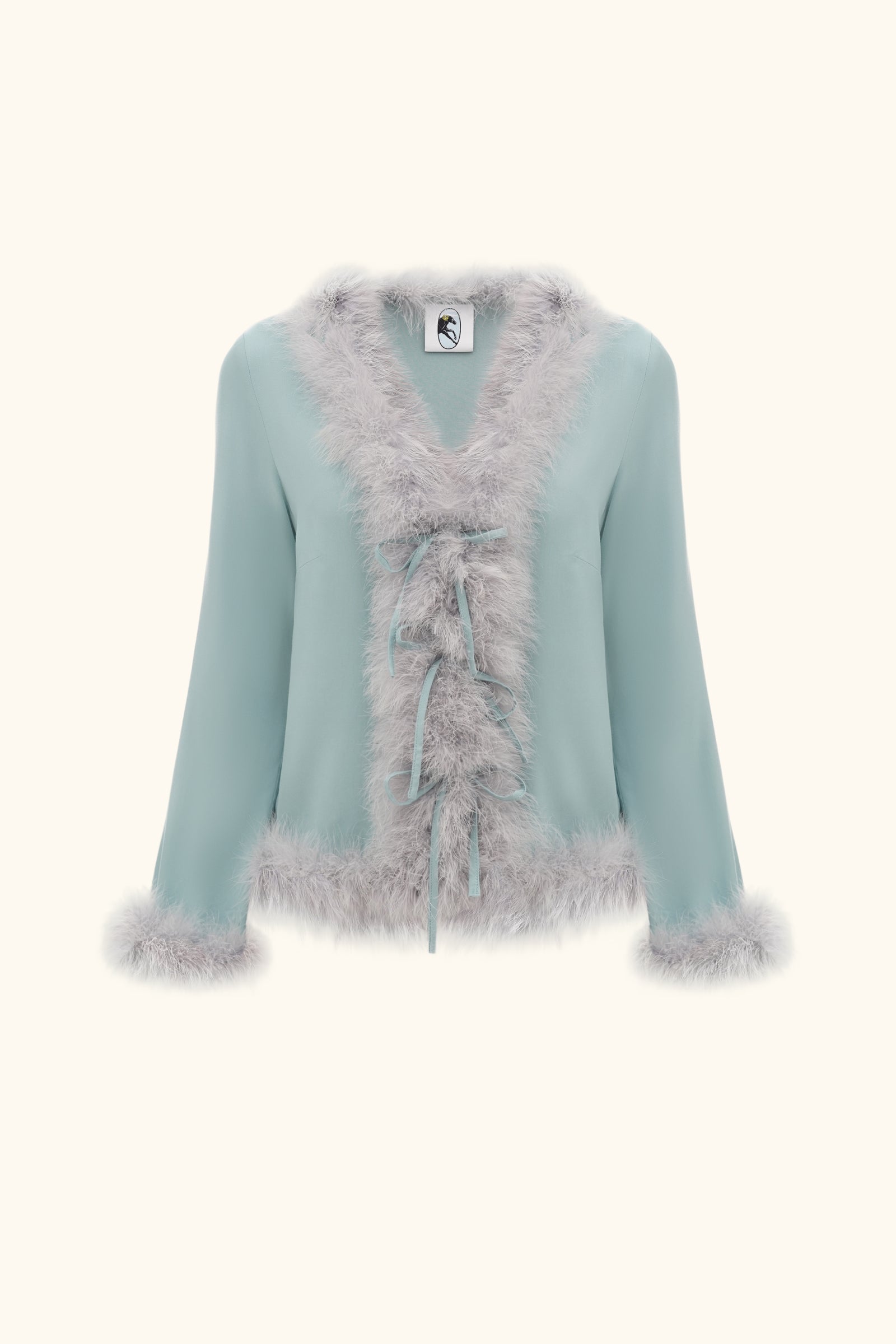 Venus in Love Blouse with Feathers in Dove Blue