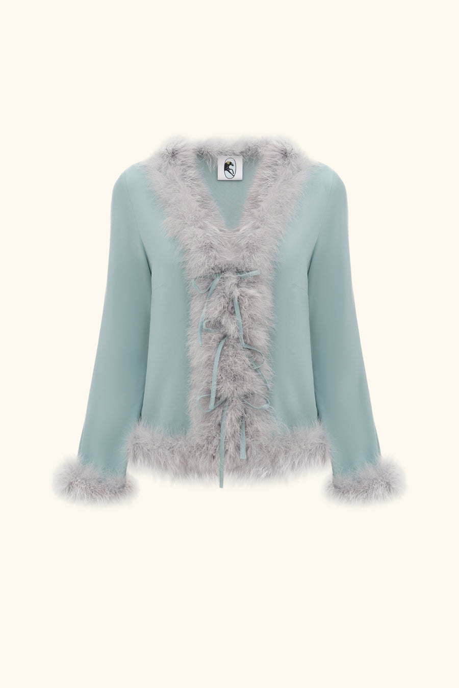 Venus in Love Blouse with Feathers in Dove Blue