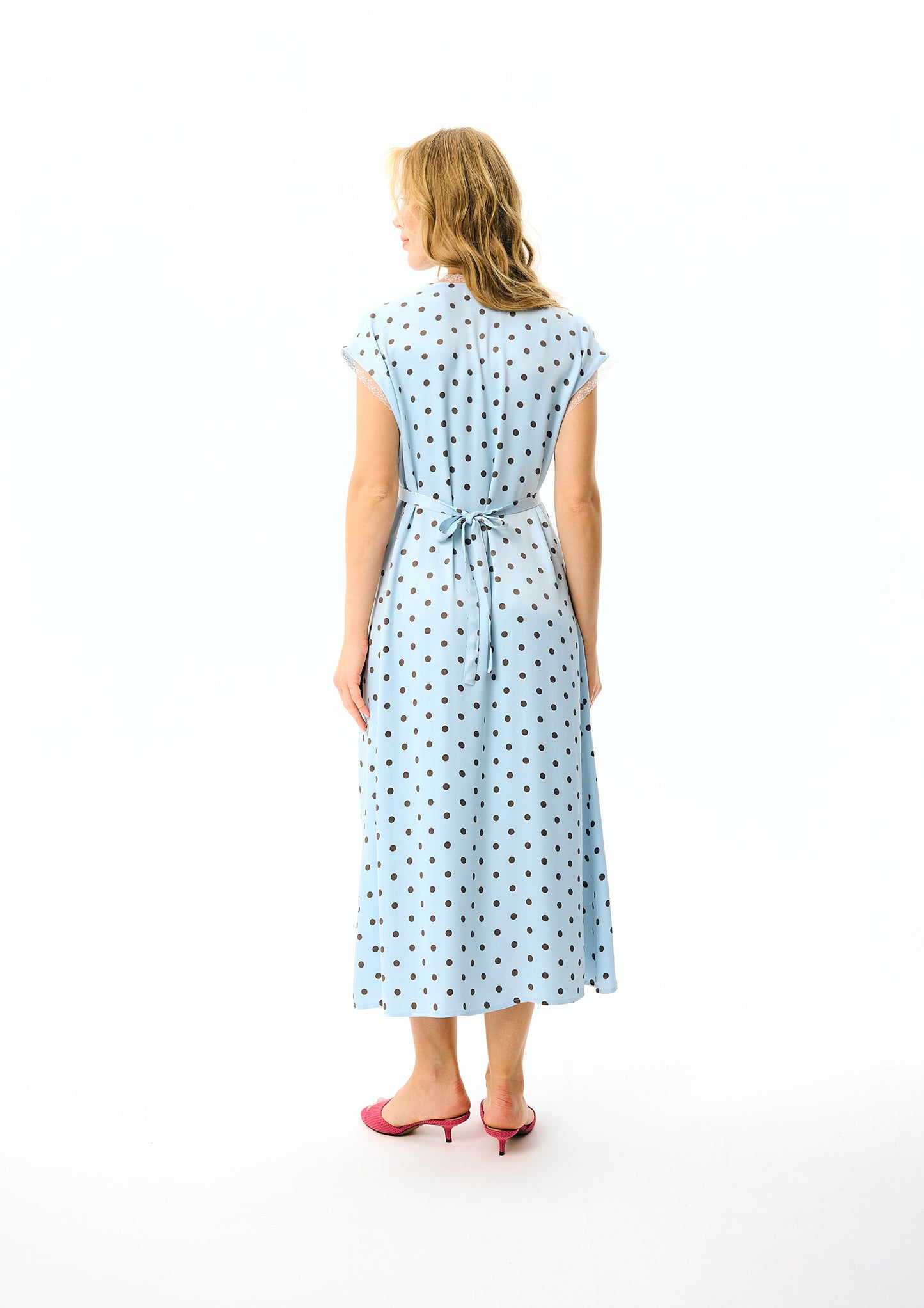 The Genus Rosa Midi Dress in Blue with Polka Dot