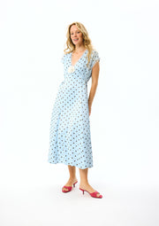 The Genus Rosa Midi Dress in Blue with Polka Dot