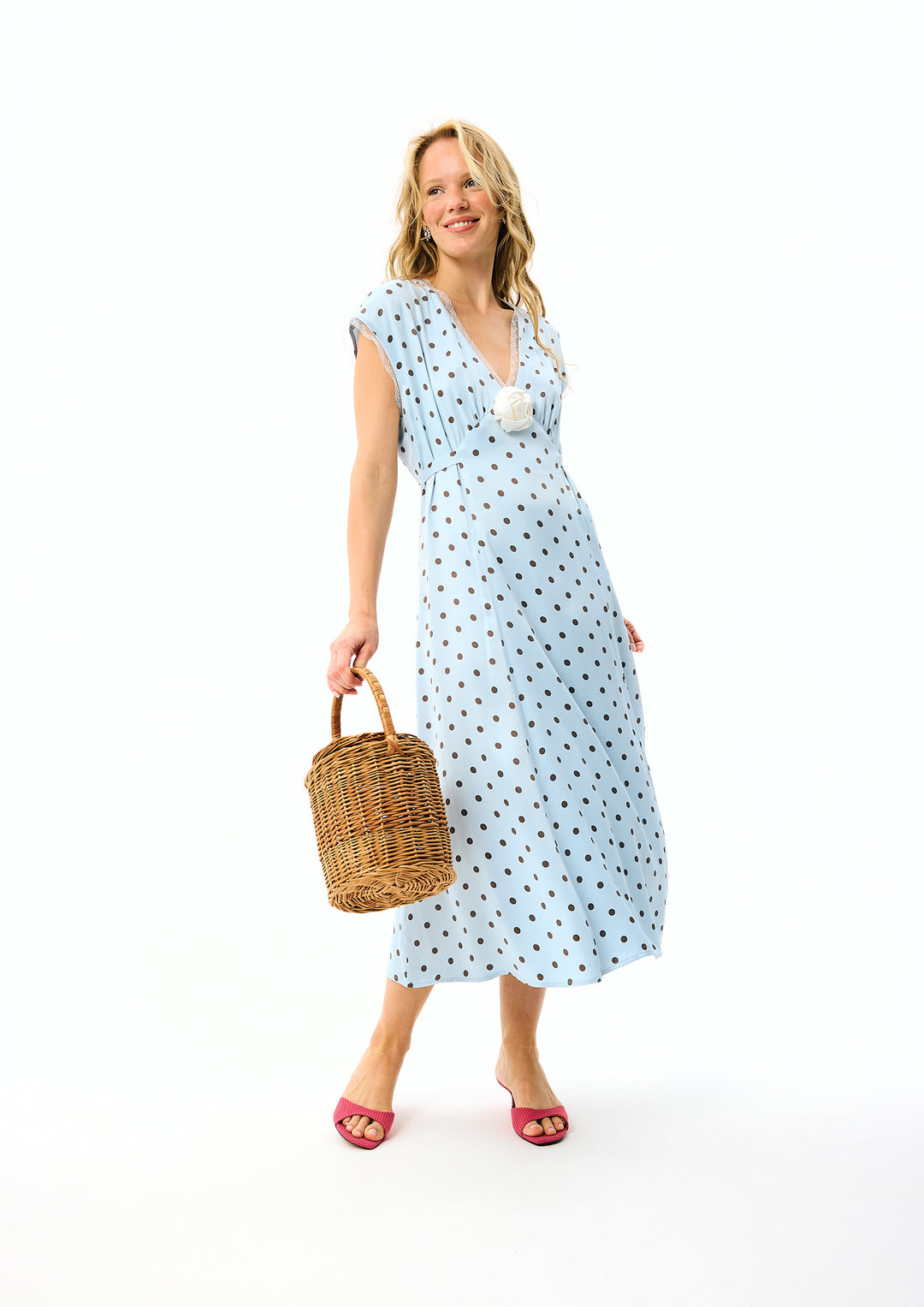 The Genus Rosa Midi Dress in Blue with Polka Dot