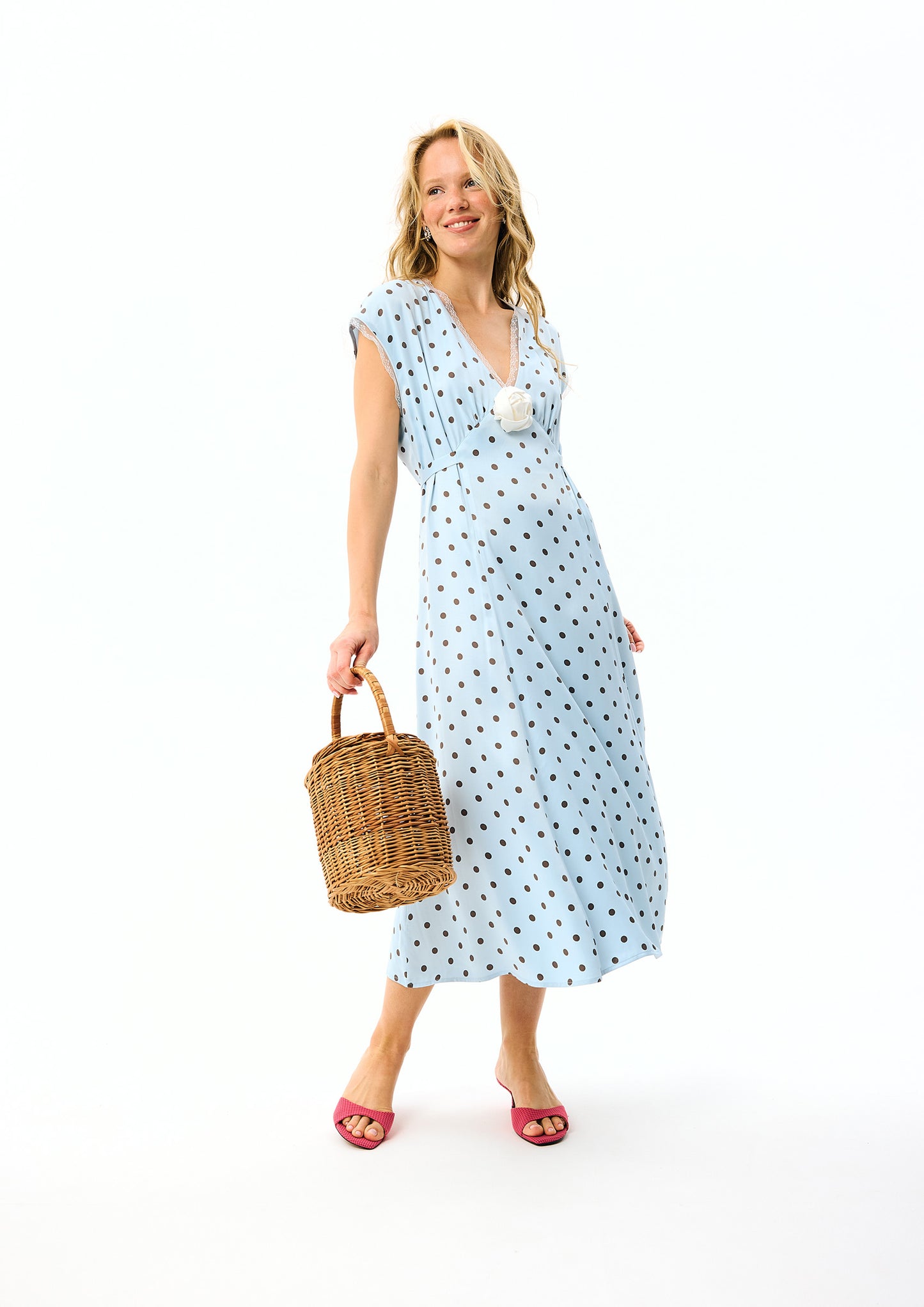 The Genus Rosa Midi Dress in Blue with Polka Dot