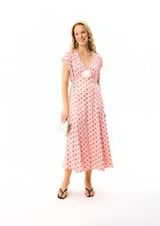 The Genus Rosa Midi Dress in Blush with Polka Dot