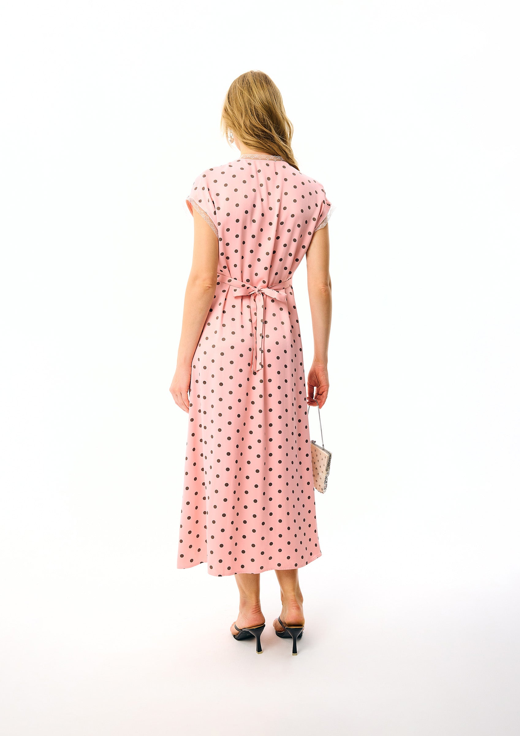 The Genus Rosa Midi Dress in Blush with Polka Dot