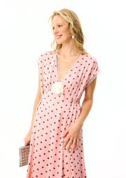 The Genus Rosa Midi Dress in Blush with Polka Dot