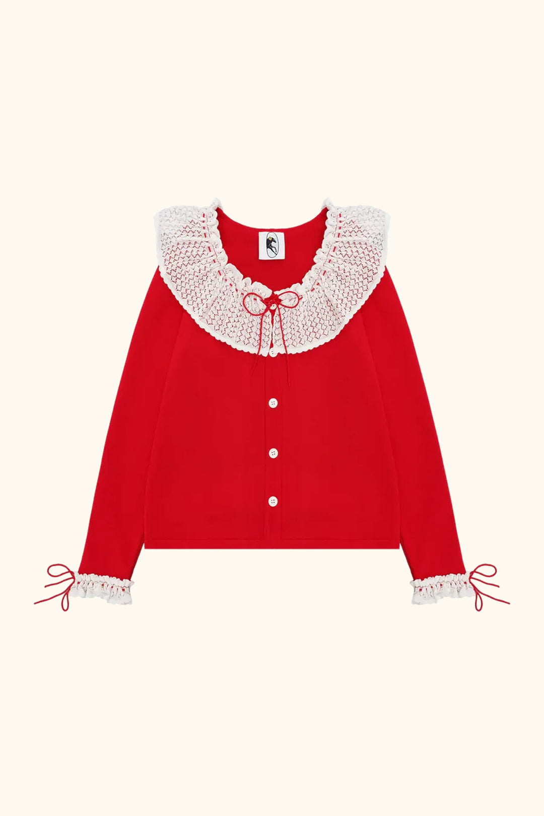 Malena Knitted Cardigan with Lace Collar in Red