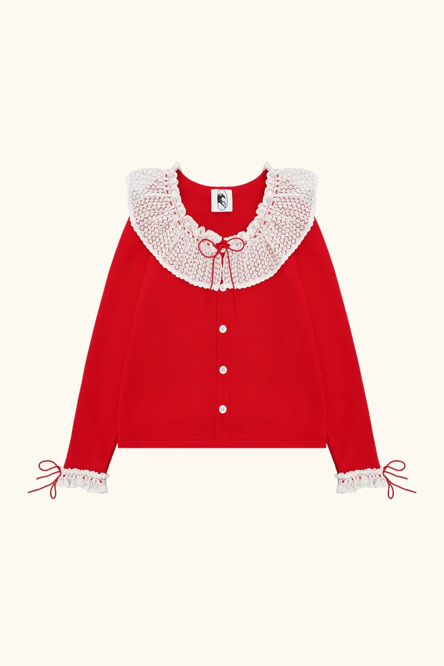 Malena Knitted Cardigan with Lace Collar in Red