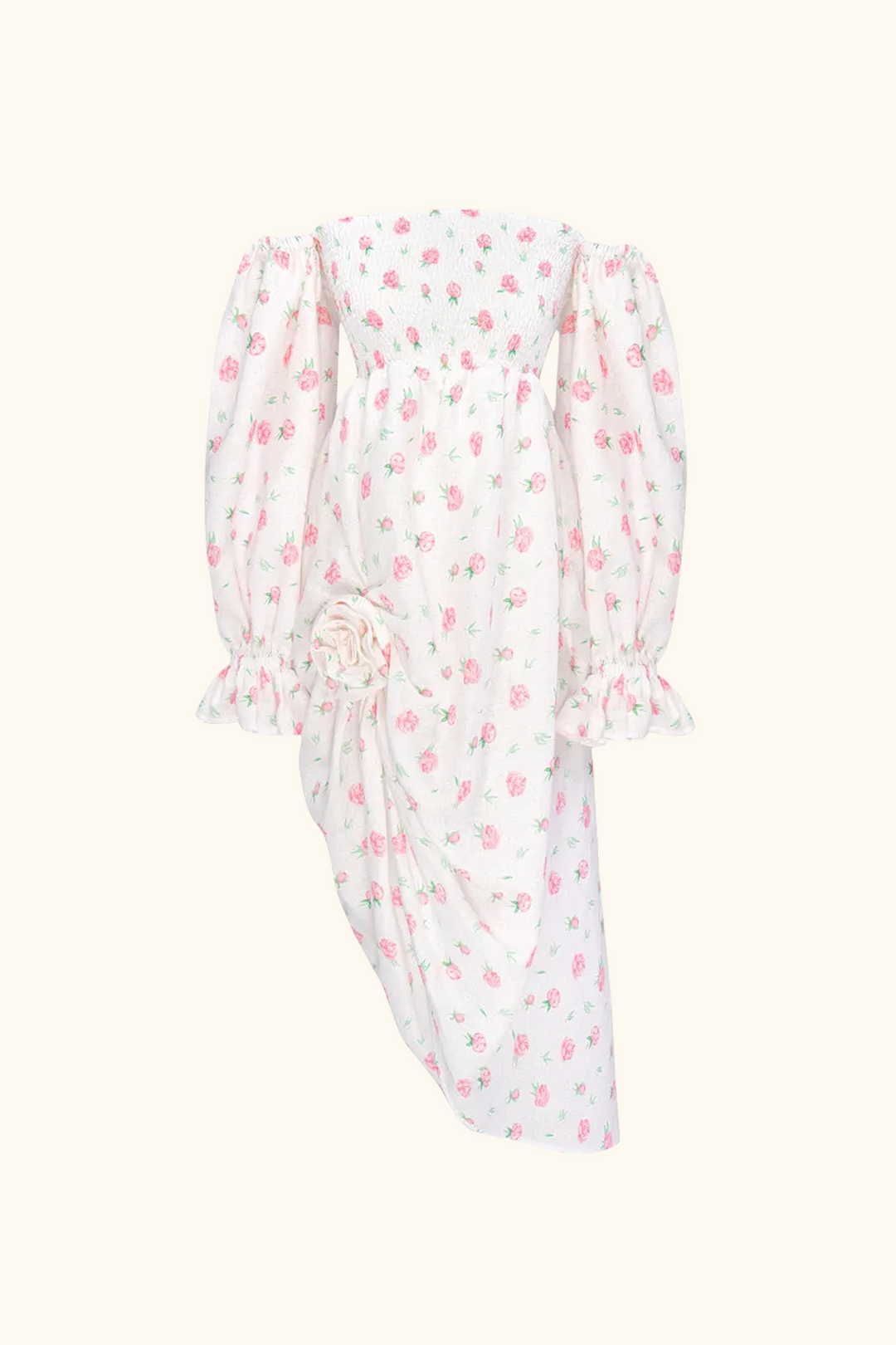 Atlanta Linen Dress with Rose Detail in Roses