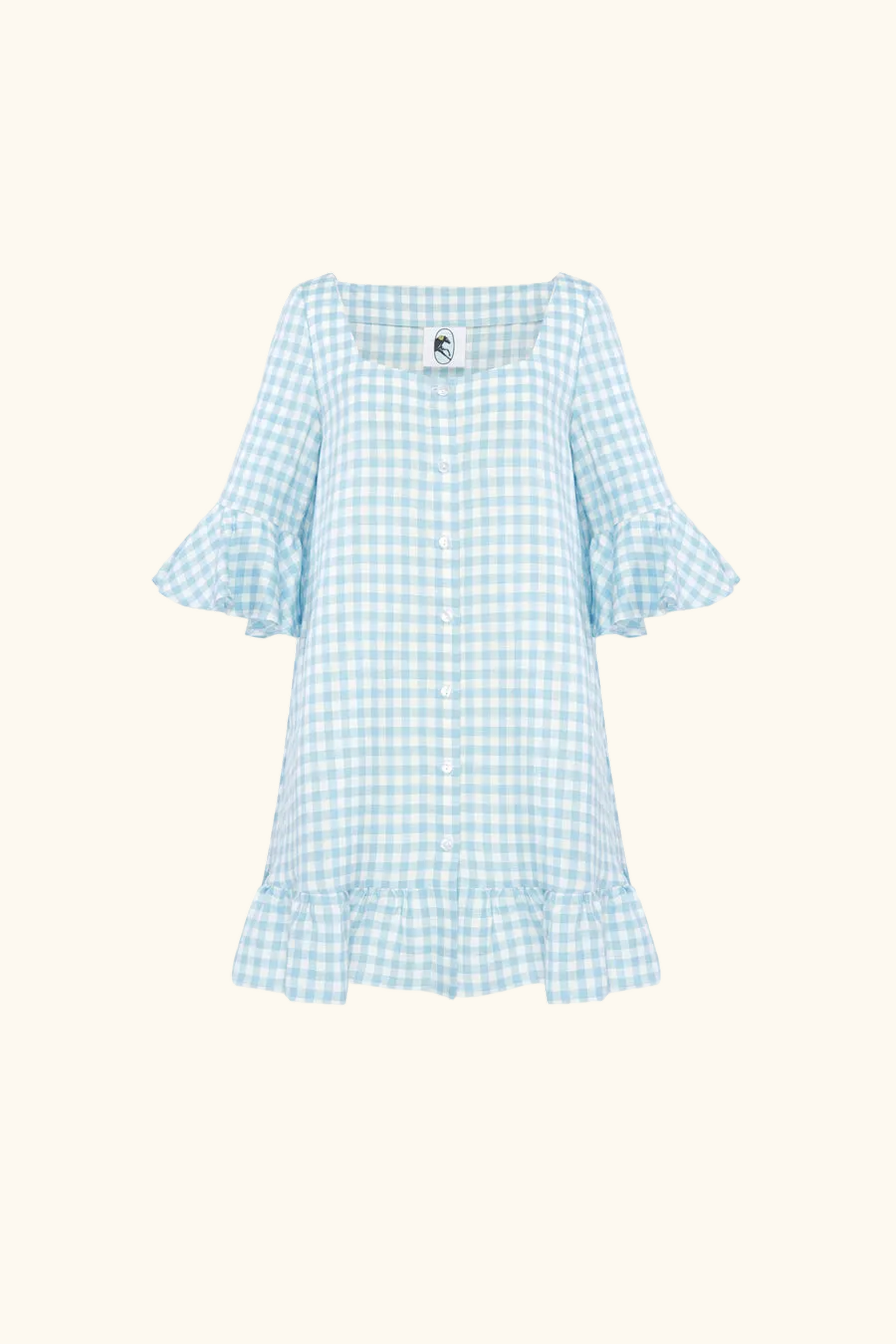Marseille Linen Mini Dress in Blue Vichy